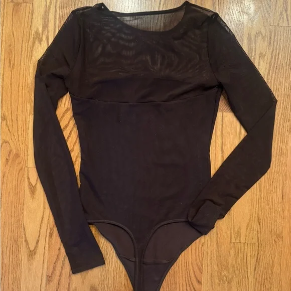 Black Sheer Long Sleeve Bodysuit - Picture 1 of 8